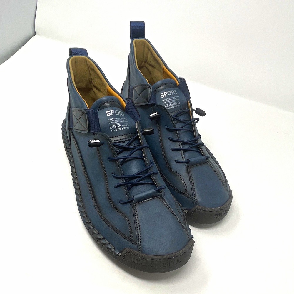 Men's Blue Lace-Up Sneaker, Canvas/Leather, Comfort, Round Toe, AUS42 US10